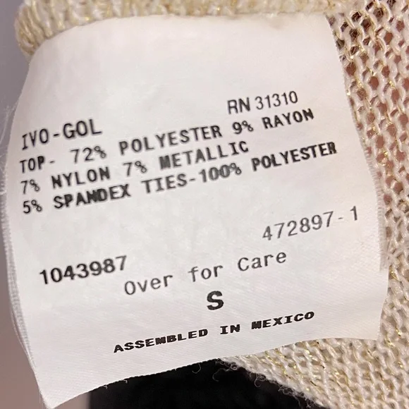 BCX Tie Back Iridescent Champagne 3/4 Sleeves Knit Sweater Top Size S - Picture 10 of 13